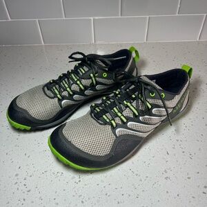 Merrell Mens Trail Glove Barefoot Running Shoes Sneaker Gray Green Vibram Sz 9.5